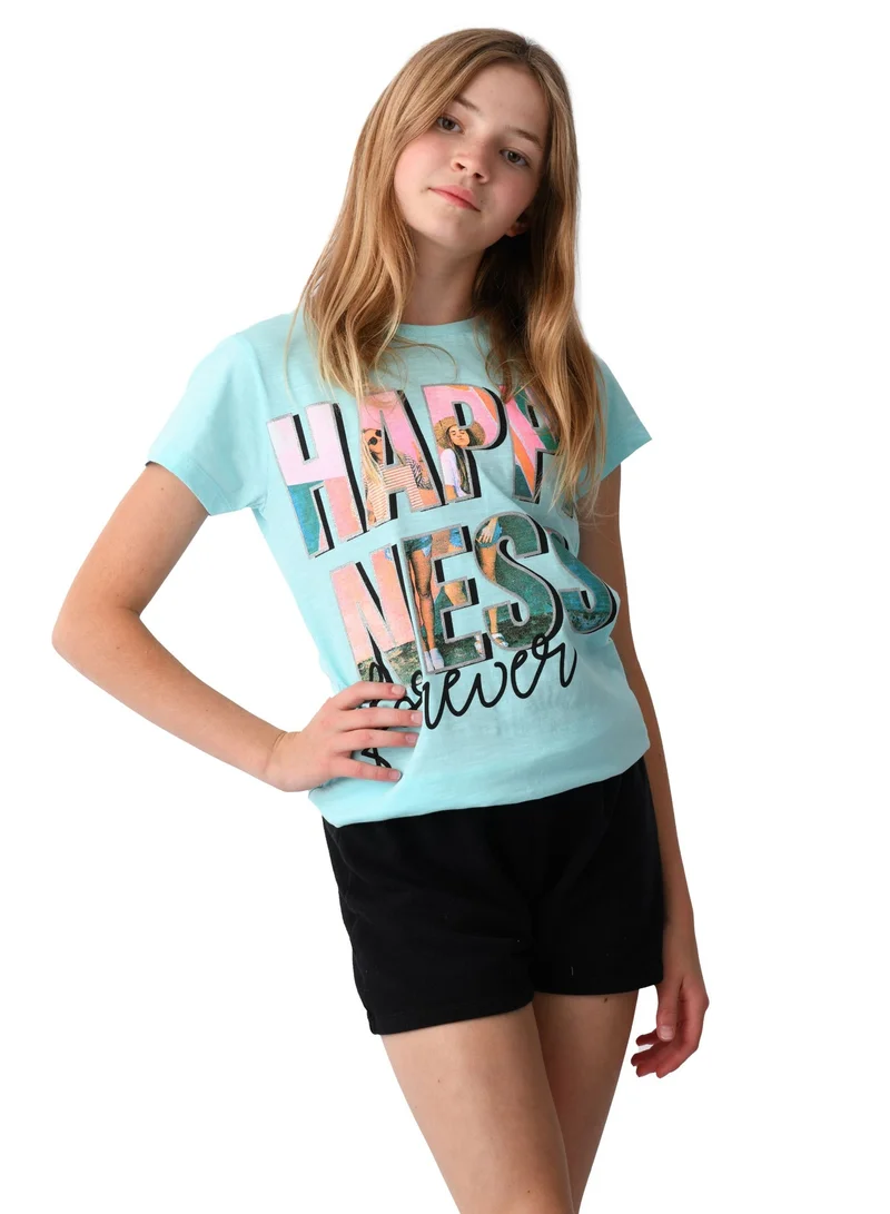 URBASY Urbasy Girls/Teens Blue Round Neck printed fashion T-shirt