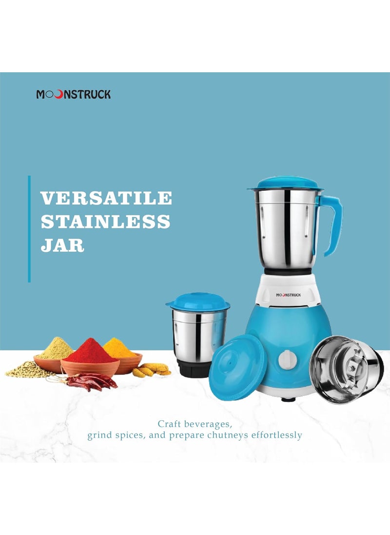 Moonstruck - Moonstruck By Suprimo Blitz Quick Powerful 750W Motor Mixer Grinder, 3 Stainless Steel Jars, Overload Protection, Mixie For Kitchen With Heavy Duty Motor (Blue & White) (3 Jar) 2 Years Warranty - Image 1