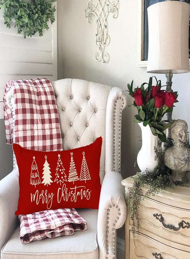 RABUSOFA أغطية وسائد رابونصوفا لعيد الميلاد 12x20 بوصة، وسائد شجرة عيد الميلاد السعيدة، وسائد زخرفية، غطاء وسادة حمراء لعيد الميلاد لتزيين الأريكة الخارجية (6) - Image 3