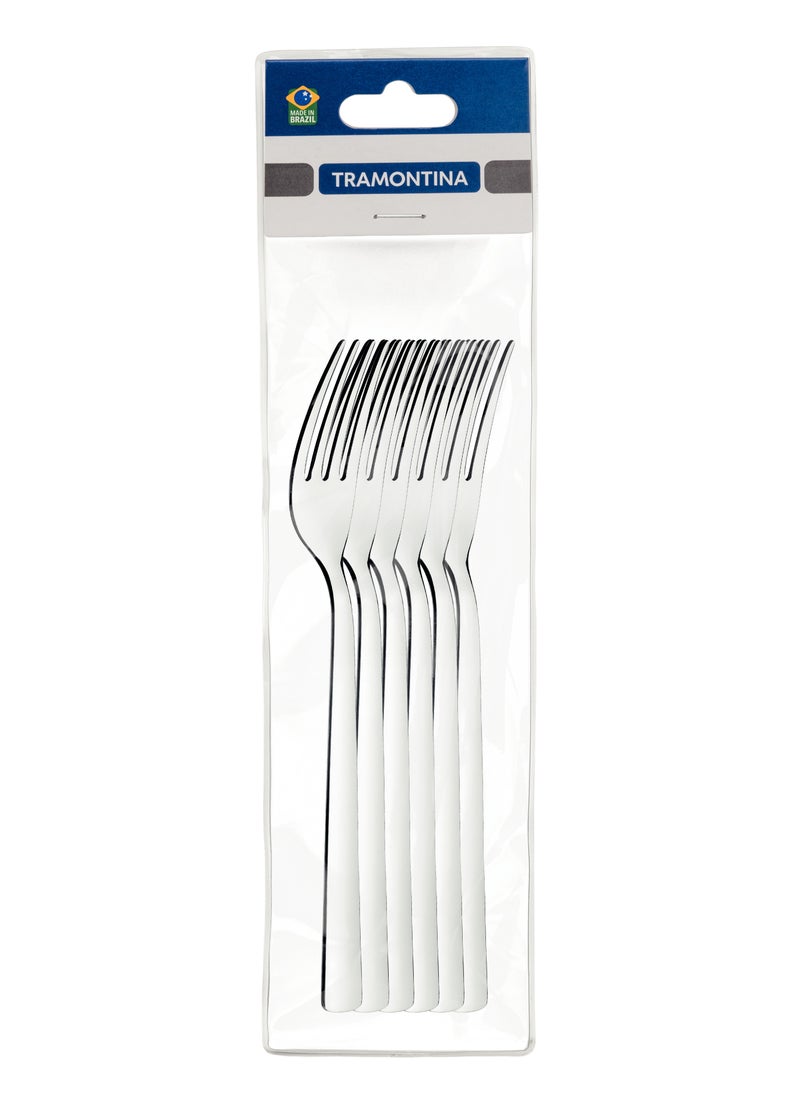 TRAMONTINA Since 1911,Made in Brazil- Oslo 6 Pieces Stainless Steel Dessert Fork Set with High Gloss Finish  - Image 1