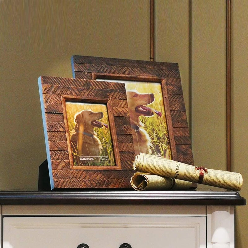 EosGlac Collage Picture Frame 4x6 3 Openings, Wood Plank Design with Rustic Brown Finish, Wall Mounting Display, Handmade Wooden Photo Frame - Image 3