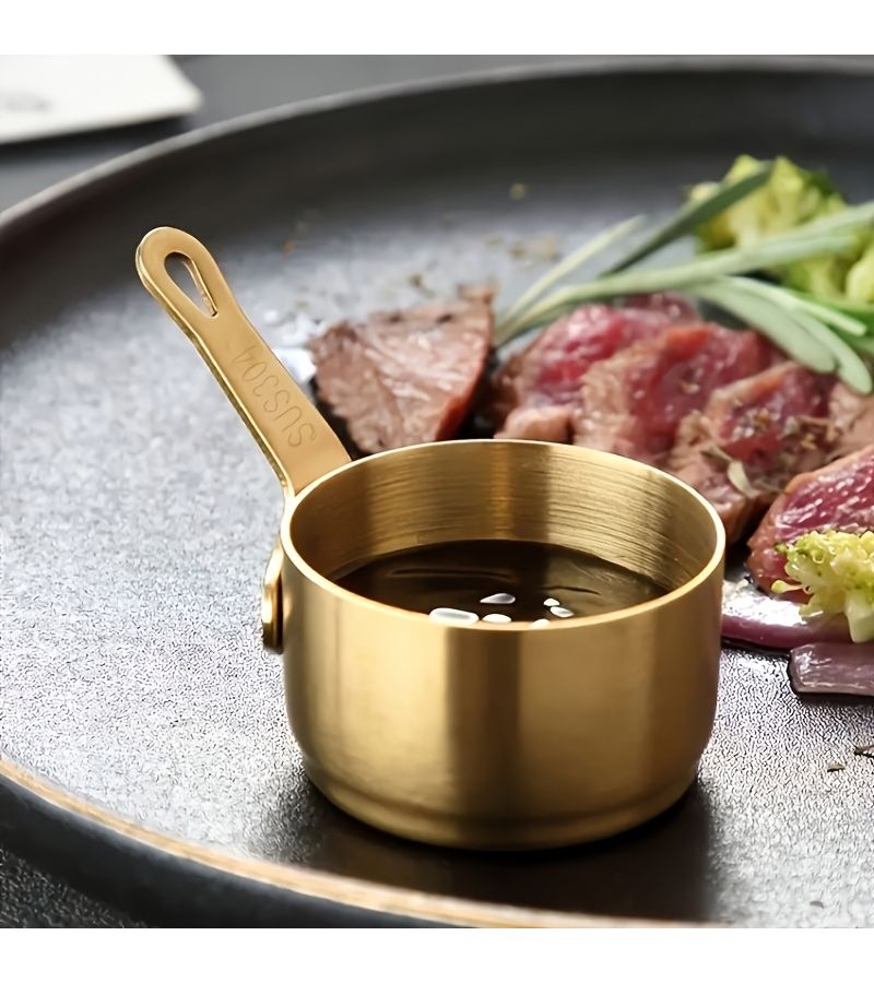 3PCS Golden SUS304 Stainless Steel Sauce Cups with Handle Commercial Grade Dipping Bowls for Restaurant - Image 1