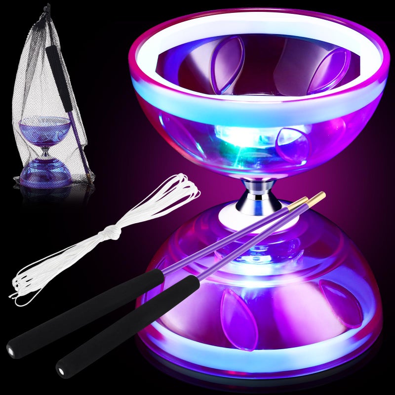 Simgoing Chinese Yoyo LED Diabolo Set Includes Colorful Diabolo Toy Light up Professional Yoyo with 2 Pieces Sticks 1 Piece String 1 Net Bag for FunPurple - Image 3