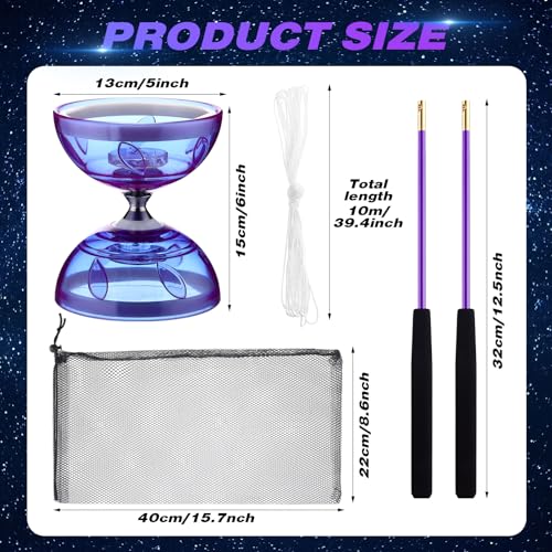 Simgoing Chinese Yoyo LED Diabolo Set Includes Colorful Diabolo Toy Light up Professional Yoyo with 2 Pieces Sticks 1 Piece String 1 Net Bag for FunPurple - Image 5