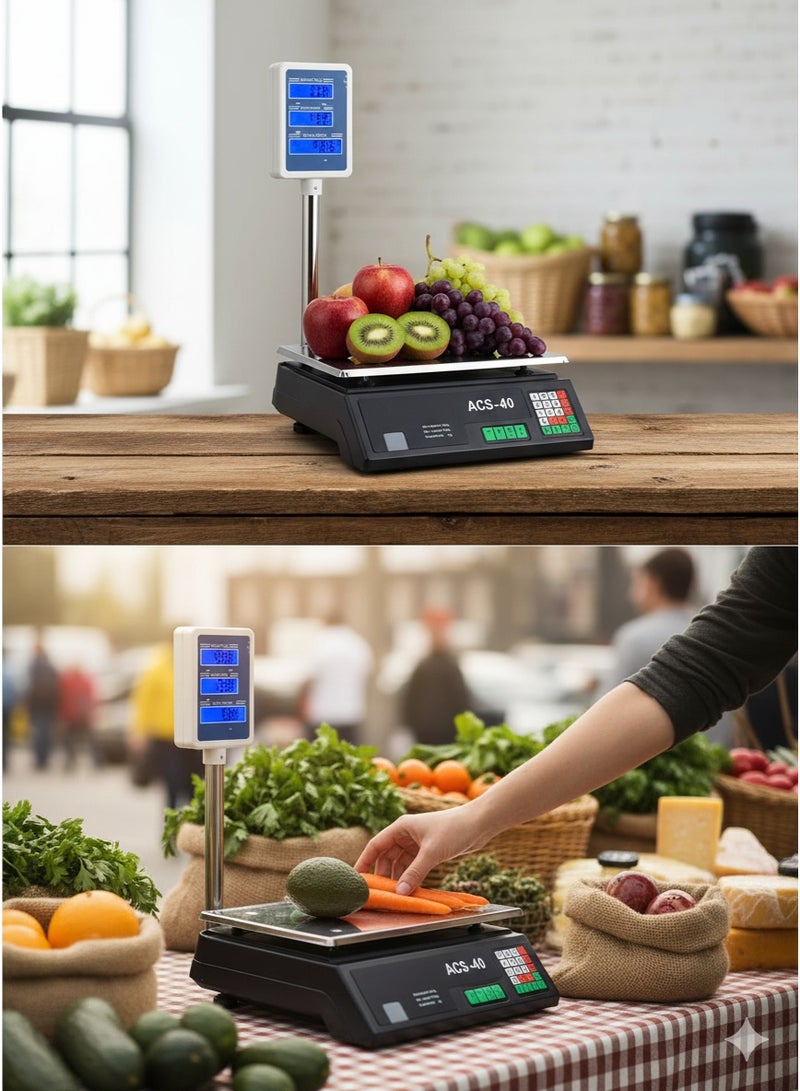 RSG Electronic Computing Price Scale Black/White/Silver 40kg - Image 1