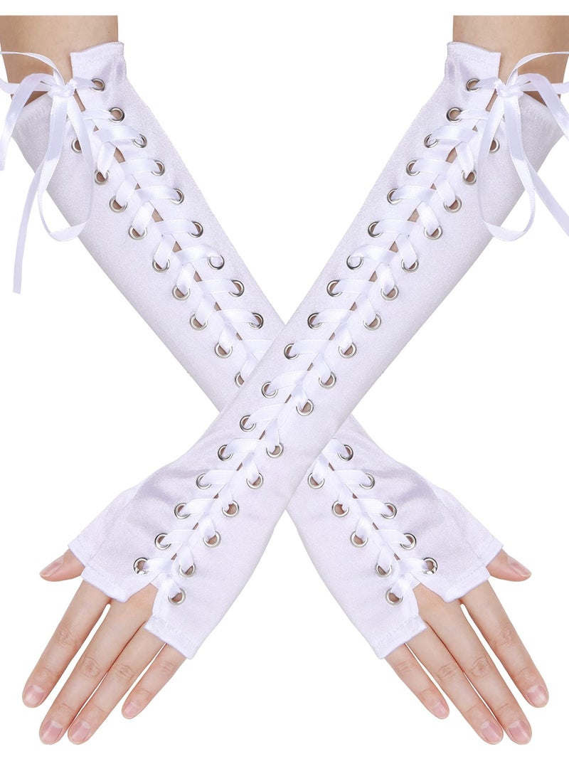 Lace Up Fingerless Gloves Long Elbow Gloves for Costume Party Lace-up Arm Warmer