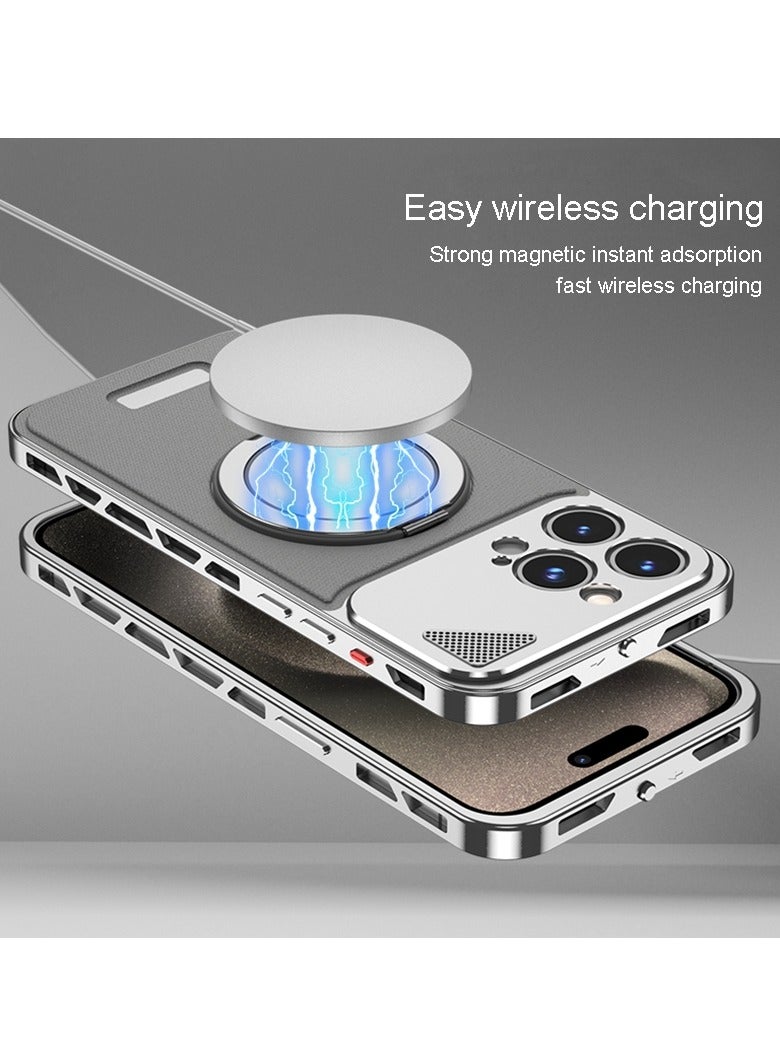 general For iPhone 15ProMax/15Pro/15Plus/15 Metal Snap Buckle Phone Case, 360 Swivel MagSafe Magnetic Stand Phone Case - Image 2