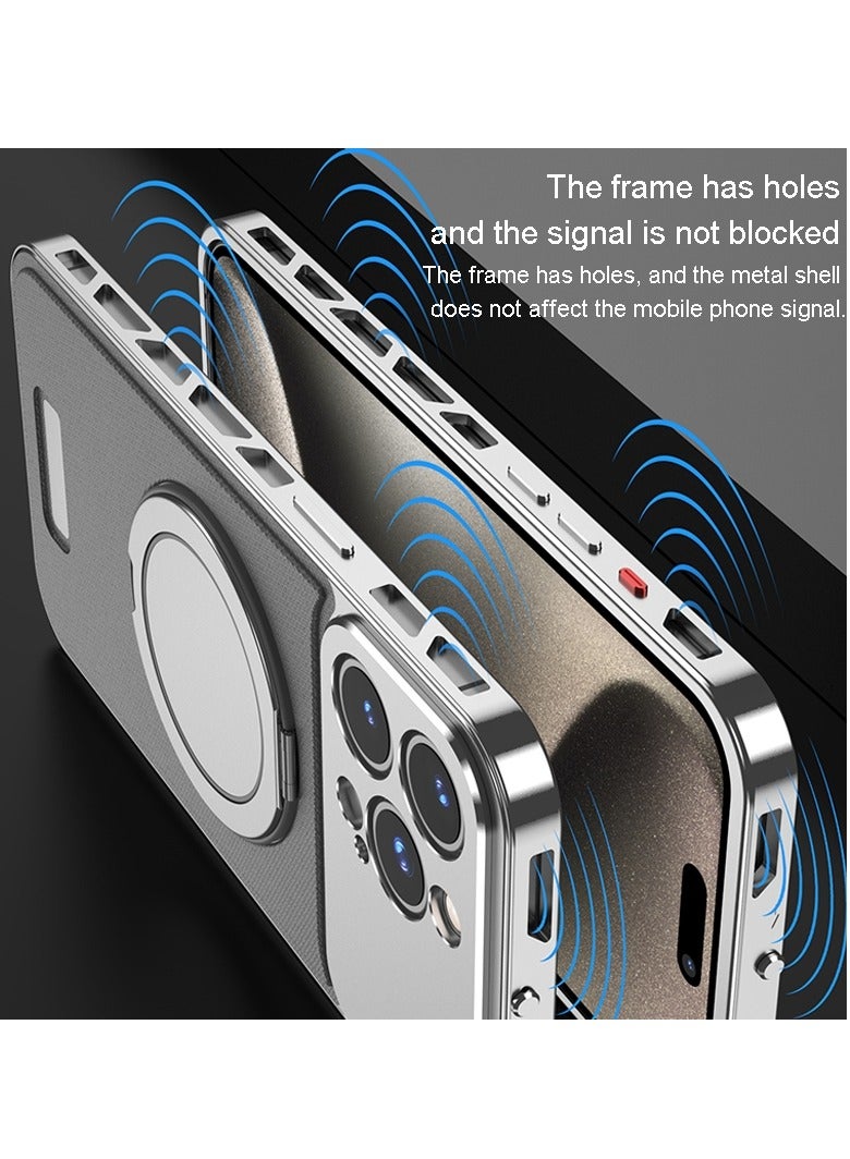 general For iPhone 15ProMax/15Pro/15Plus/15 Metal Snap Buckle Phone Case, 360 Swivel MagSafe Magnetic Stand Phone Case - Image 3