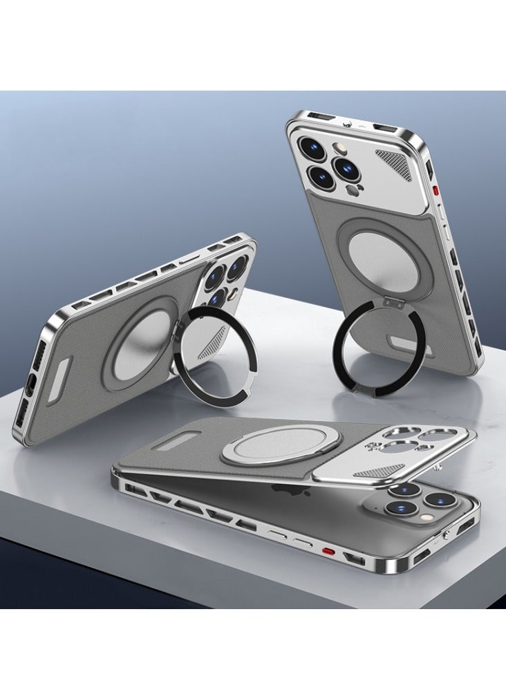 general For iPhone 15ProMax/15Pro/15Plus/15 Metal Snap Buckle Phone Case, 360 Swivel MagSafe Magnetic Stand Phone Case - Image 1
