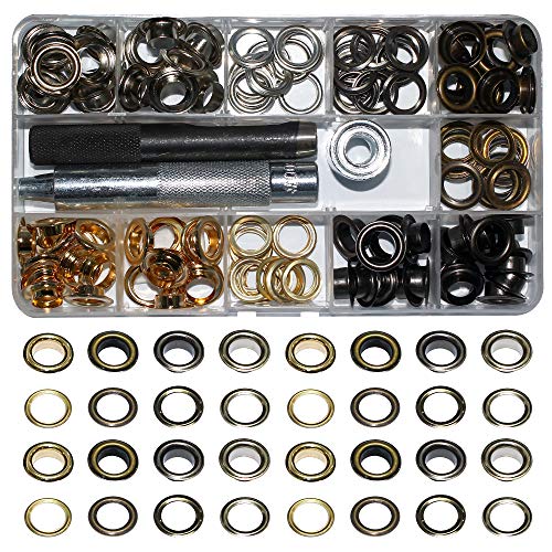INNETOC 120 Sets - Brass Grommet Eyelets 10mm 3/8" Inside Diameter 800# with Setting Tool for Canvas Curtain Leather DIY Projects (3/8", Mixed) - Image 1