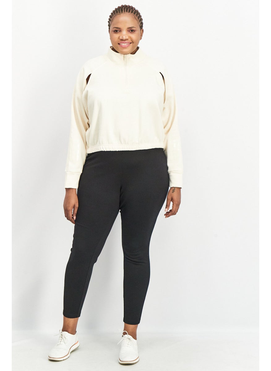 Adidas - Women Plus Size Long Sleeve Running Crop Sweatshirt, Cream - Image 1