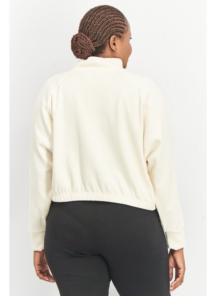 Adidas - Women Plus Size Long Sleeve Running Crop Sweatshirt, Cream - Image 1