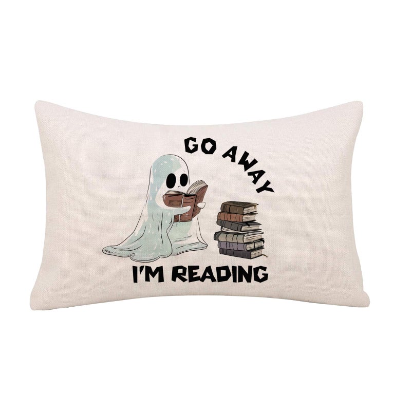 GAGEC Halloween Pillow Covers 20x12 Inch Go Away Im Reading Throw Pillow Covers Ghost Holiday Farmhouse Pillowcase Couch Cushion Case for Indoor Outdoor Home Sofa Decor