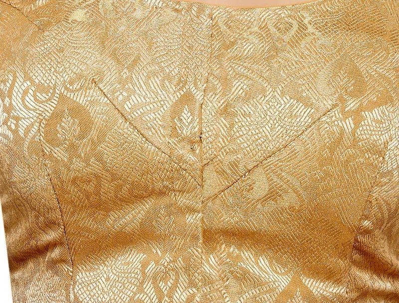 Studio Shringaar Women's Benaras Brocade Short Sleeves Readymade Saree Blouse,(Gold,38) - Image 3