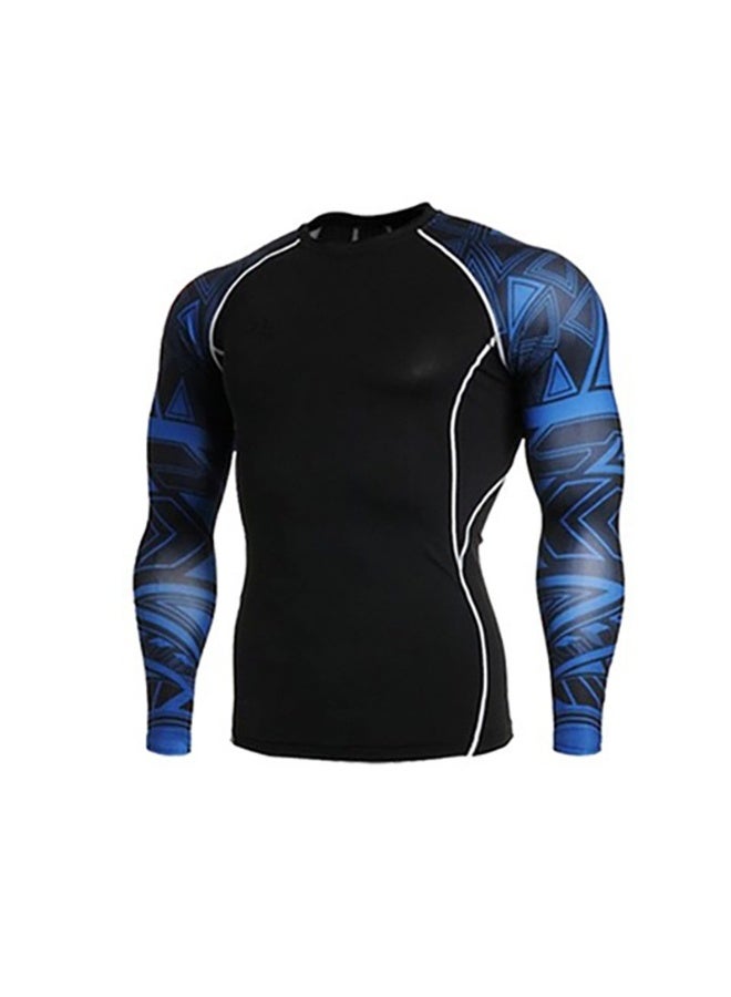 Men's Long Sleeve Fitness Print T Shirt Running Training Sports Tights Tops Quick Drying Moisture Wicking Elastic Sportswears - Image 1