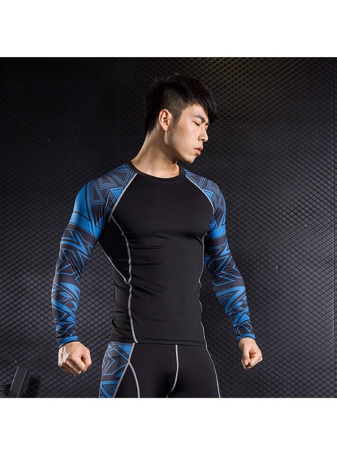 Men's Long Sleeve Fitness Print T Shirt Running Training Sports Tights Tops Quick Drying Moisture Wicking Elastic Sportswears - Image 2