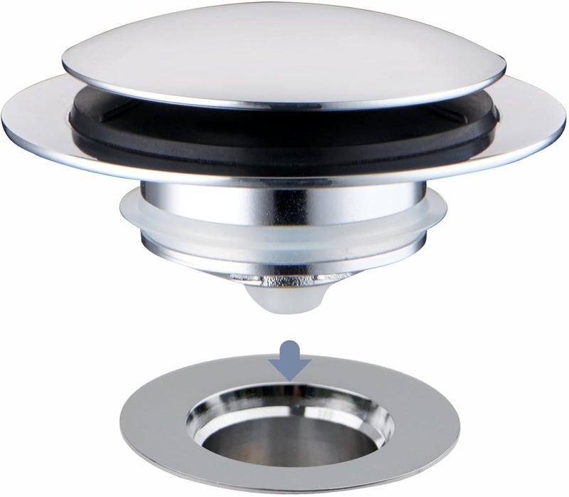 HIDROP Chrome Plated Universal Tub Dain Stopper, Pop Up Bath Drain Tip Toe Bathtub Drain Stopper,Conversion Kit Assembly, Replaces Lift and Turn, Tip-Toe and Trip Lever drains for Tub, EZ Install - Image 1