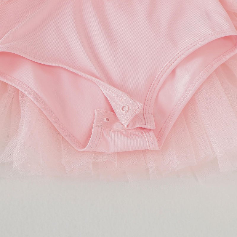 KARETT Toddler Ballet Leotard with Snap Glitter Ballerina Outfit Criss-Cross Short Sleeve Pink Tutu Dress for Girls 1-2 Years - Image 3