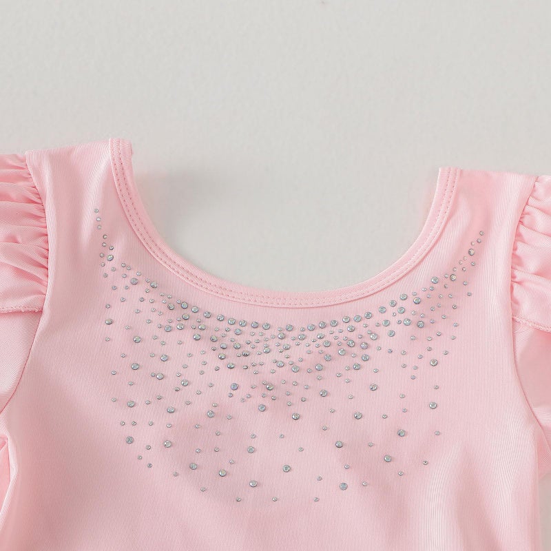 KARETT Toddler Ballet Leotard with Snap Glitter Ballerina Outfit Criss-Cross Short Sleeve Pink Tutu Dress for Girls 1-2 Years - Image 4