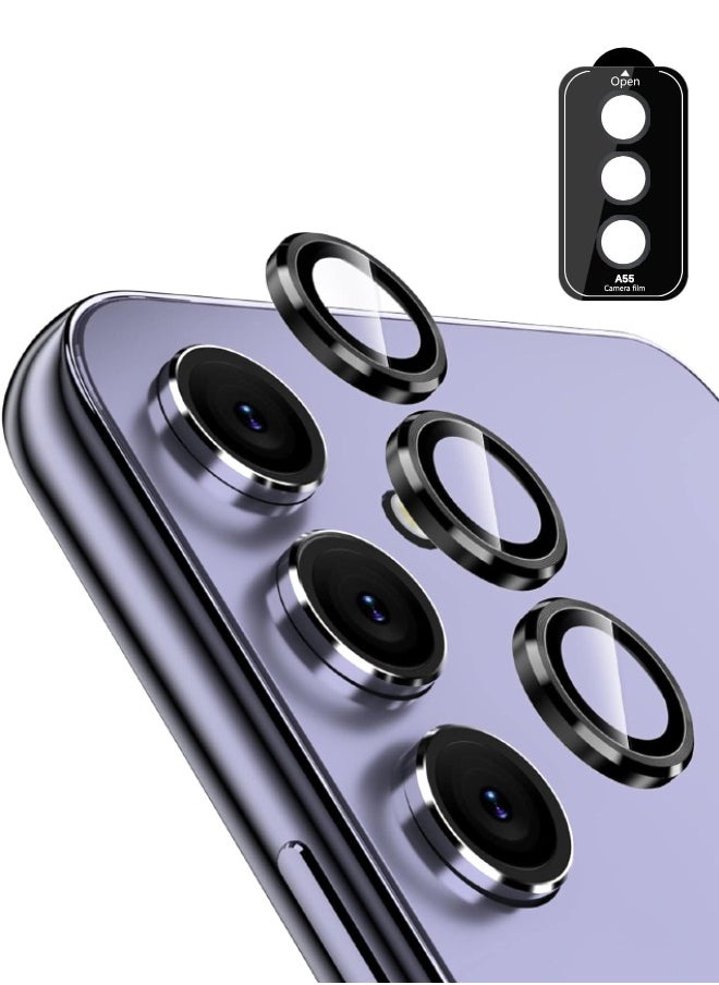 Generic Samsung Galaxy A55 5G Camera Lens Protector, HD 9H Tempered Glass Camera Screen Protector, Metal Ring Lens Cover for Samsung A55, 1 Set  (Installation Tray Alignment Kit, Black)  - Image 1