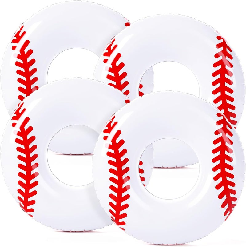 ShinyRelief 4 Pcs Football Baseball Soccer Basketball Sport Inflatable Pool Ring Float Adult Size Inflatable Floats Swimming Pool Tubes for Summer Lake Beach Sport Party - Image 1