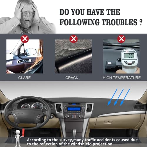 BLIBLIUNIT Dashboard Cover Dash Cover Mat Pad Custom Fit for Hyundai Sonata 2009 2010 with Cutout for Sensor (09-10 Black) - Image 2