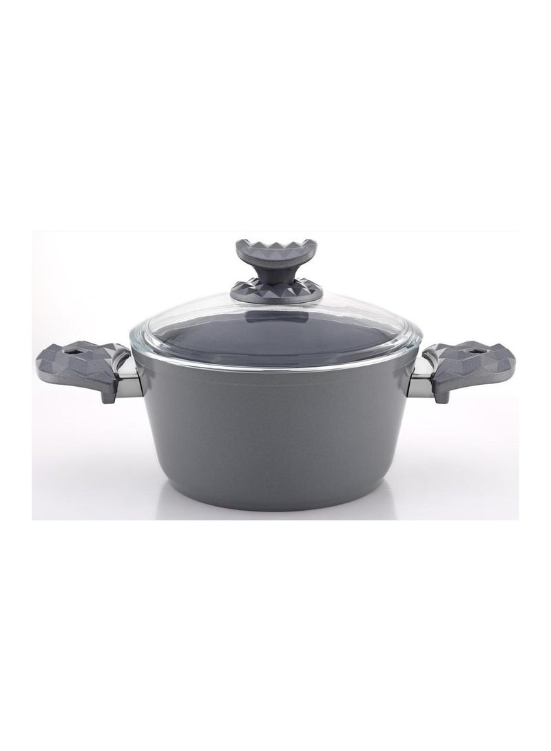 Homemaker Hella Ceramic Non-Stick Surface Casserole - 28cm - Tempered Glass Lid - PFOA Free - Grey