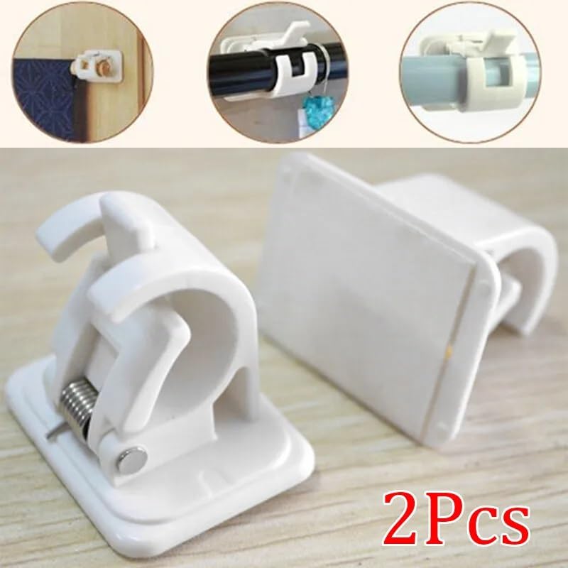 CELLEBII 2 Pcs Self Adhesive Curtain Rod Holder Curtains Bracket Crossbar Hook Self Adhesive Rods Hanger No Drill Brackets Fixing Holders Drapery Pole Fixing Rod Holder 8 - Image 3