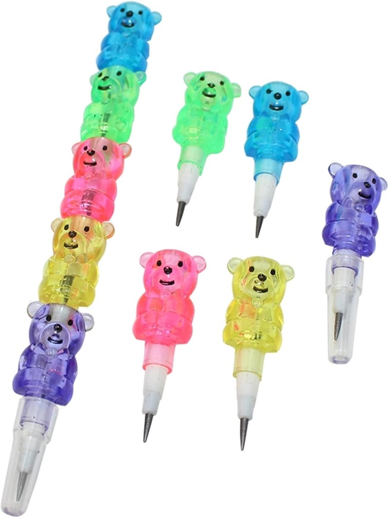 Odowalker 32pcs Stackable Pencils Plastic Bear Pencils 5 in 1 Stacking Colored Pencils with Turtle Erasers and DIY Blank Bag For Birthday Party Supplies Goodie Bag Filler School - Image 2