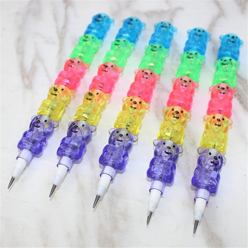 Odowalker 32pcs Stackable Pencils Plastic Bear Pencils 5 in 1 Stacking Colored Pencils with Turtle Erasers and DIY Blank Bag For Birthday Party Supplies Goodie Bag Filler School - Image 3