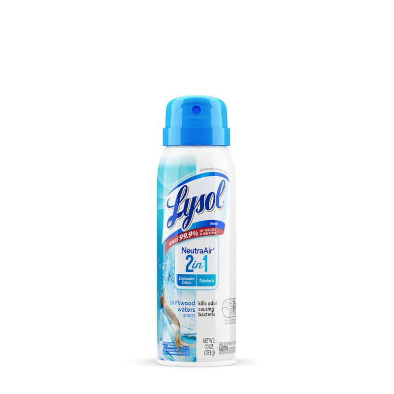 Lysol Neutraair Disinfectant Spray, 2 In 1: Eliminates Odors and Disinfects, Air Freshener & Disinfecting Spray, Driftwood Waters, 10 Fl Oz. - Image 1