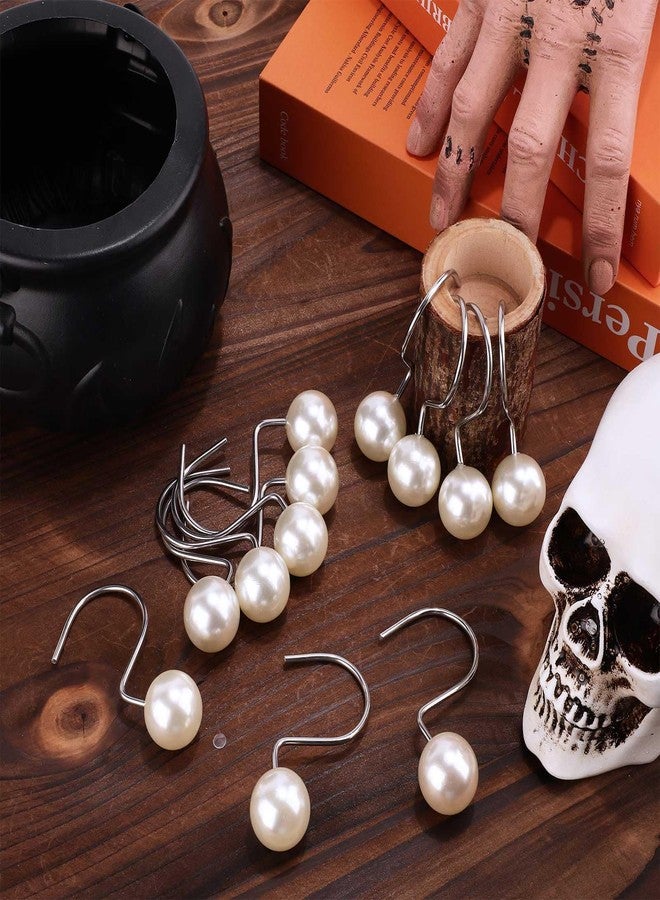 XIHIRCD 12 قطعة من خطافات ستارة الحمام، حلقات ستارة حمام لؤلؤية، علاقة ستارة حمام معدنية مزخرفة، إكسسوارات ستارة حمام لغرفة الأطفال، ديكور فني - Image 3