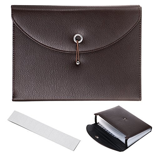 BTSKY PU Leather Expanding File Folders-13 Pockets A4 Letter Size Paper File Folder Accordion Business Document Organizer with Fasteners and Tabs (Brown) - Image 1