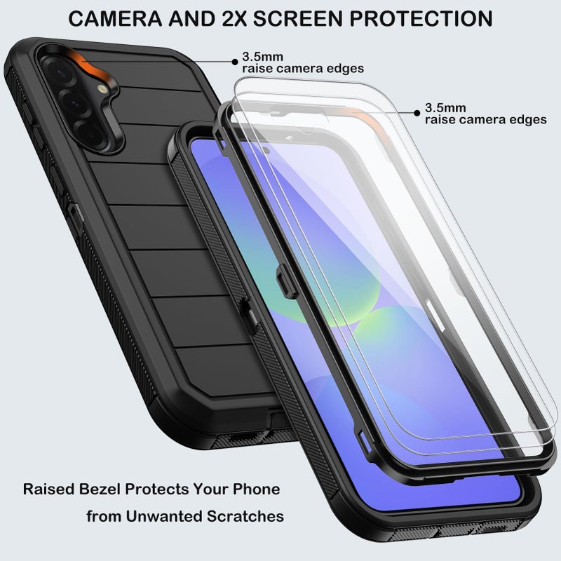 KECAI for Samsung Galaxy A36 5G Case with Belt Clip Holster,2X Screen Protectors & Kickstand,Heavy Duty Shockproof Drop Protection Bumper Military Grade Full Body Non Slip Rugged Durable Phone Cover (Black) - Image 2