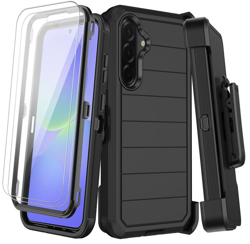 KECAI for Samsung Galaxy A36 5G Case with Belt Clip Holster,2X Screen Protectors & Kickstand,Heavy Duty Shockproof Drop Protection Bumper Military Grade Full Body Non Slip Rugged Durable Phone Cover (Black) - Image 1