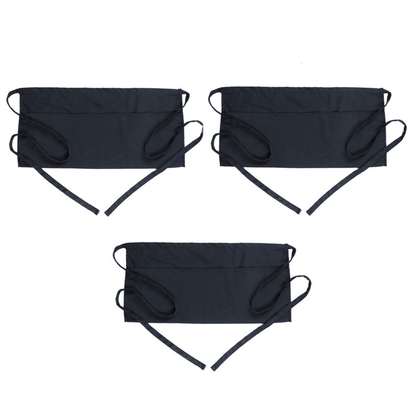 BOHARERS BOHARERS Waist Apron with 3 Pockets 3 Pack  Black Waitress Server Short Apron 