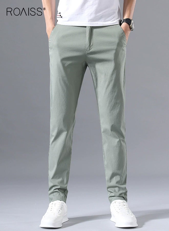رويس بنطلونات كاجوال للرجال، بنطلونات كاجوال رجالية من القطن، بنطلونات عمل رسمية صيفية، بنطلونات مطاطية، ملابس رجالية للعمل اليومي والتنقلات، قصة مستقيمة مريحة - Image 1