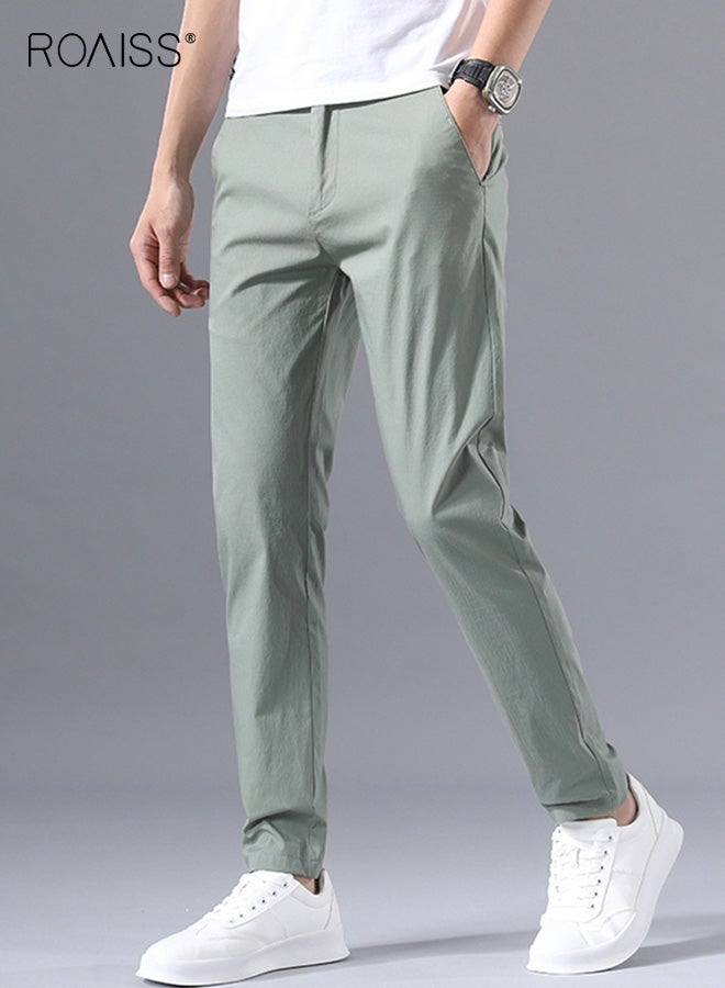 رويس بنطلونات كاجوال للرجال، بنطلونات كاجوال رجالية من القطن، بنطلونات عمل رسمية صيفية، بنطلونات مطاطية، ملابس رجالية للعمل اليومي والتنقلات، قصة مستقيمة مريحة - Image 2