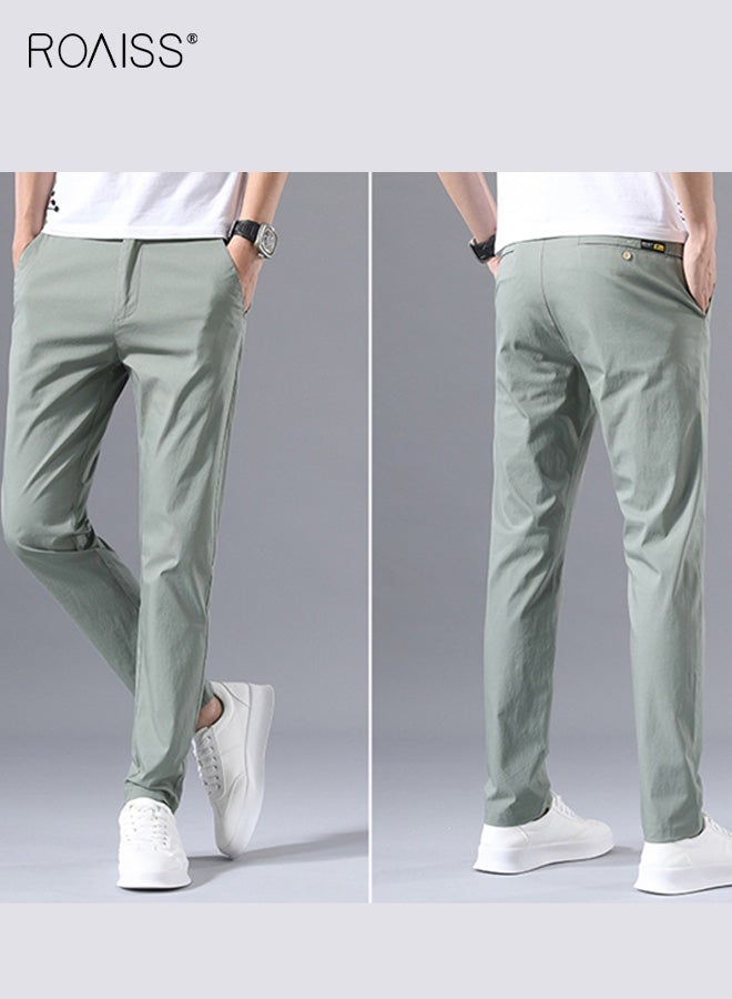 رويس بنطلونات كاجوال للرجال، بنطلونات كاجوال رجالية من القطن، بنطلونات عمل رسمية صيفية، بنطلونات مطاطية، ملابس رجالية للعمل اليومي والتنقلات، قصة مستقيمة مريحة - Image 3