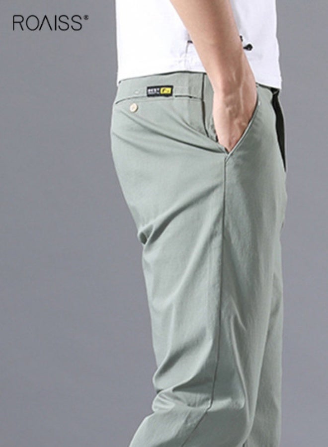 رويس بنطلونات كاجوال للرجال، بنطلونات كاجوال رجالية من القطن، بنطلونات عمل رسمية صيفية، بنطلونات مطاطية، ملابس رجالية للعمل اليومي والتنقلات، قصة مستقيمة مريحة - Image 5