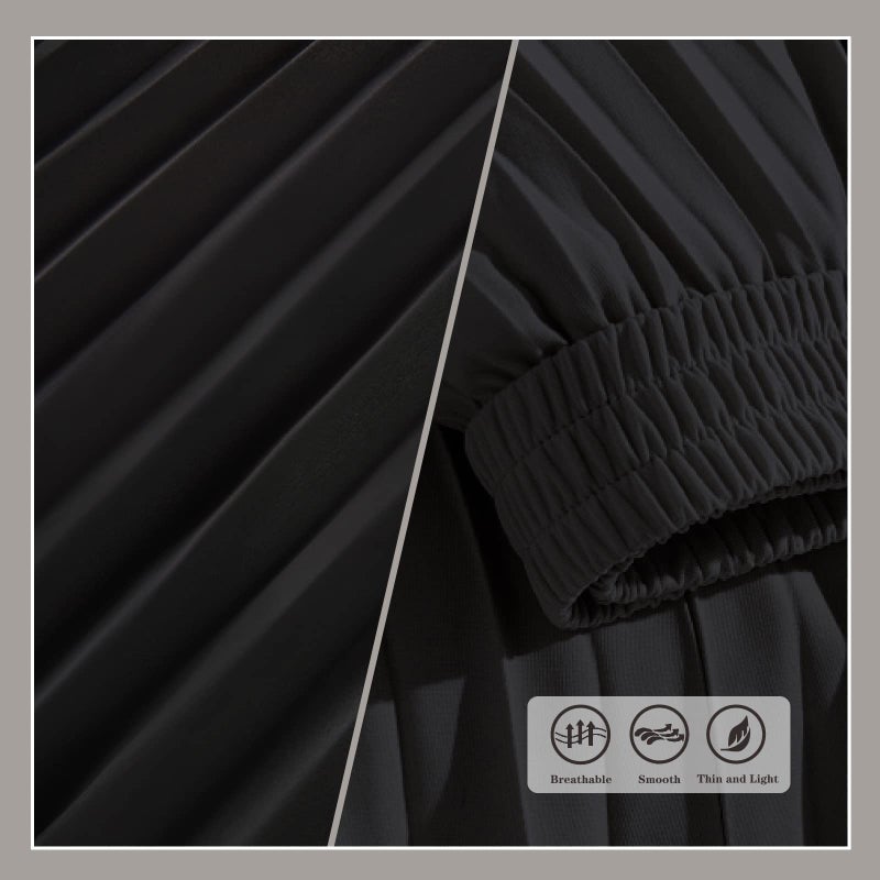 Basoteeuo Black Pleated Skirt for Women Midi Length Summer High Waisted A Line Elastic Waist Skirts XXL - Image 3