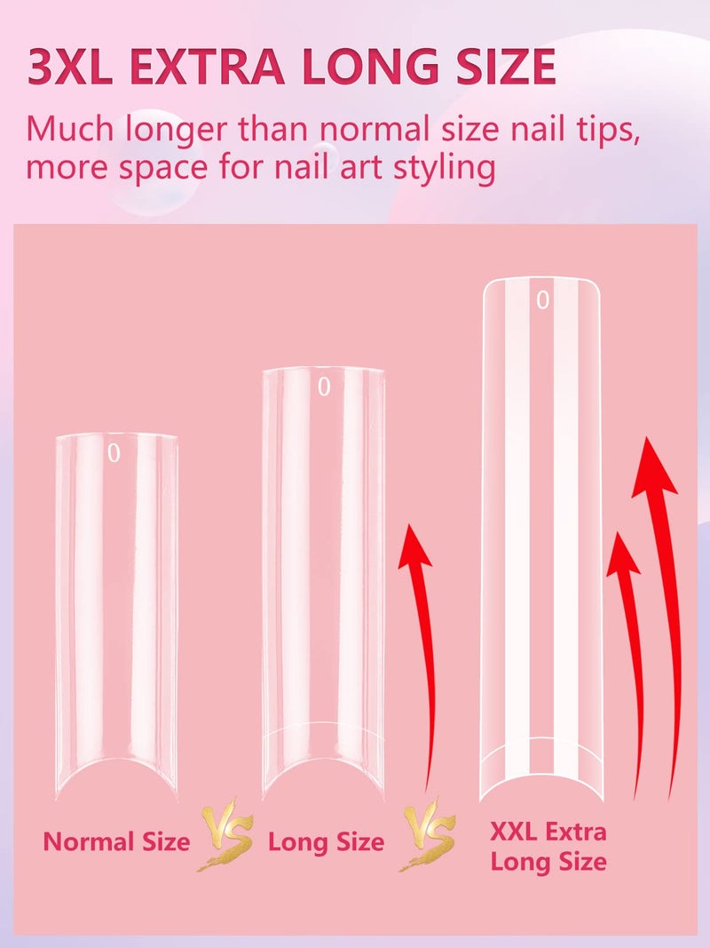 LIONVISON 504PCS No C Curve Clear Nail Tips for Acrylic Nails Professional, 3XL Extra Long Flat Tapered Square Nail Tips, 12 Sizes Half Cover Straight French Fake Nail Tips for Nail Salons Home - Image 4