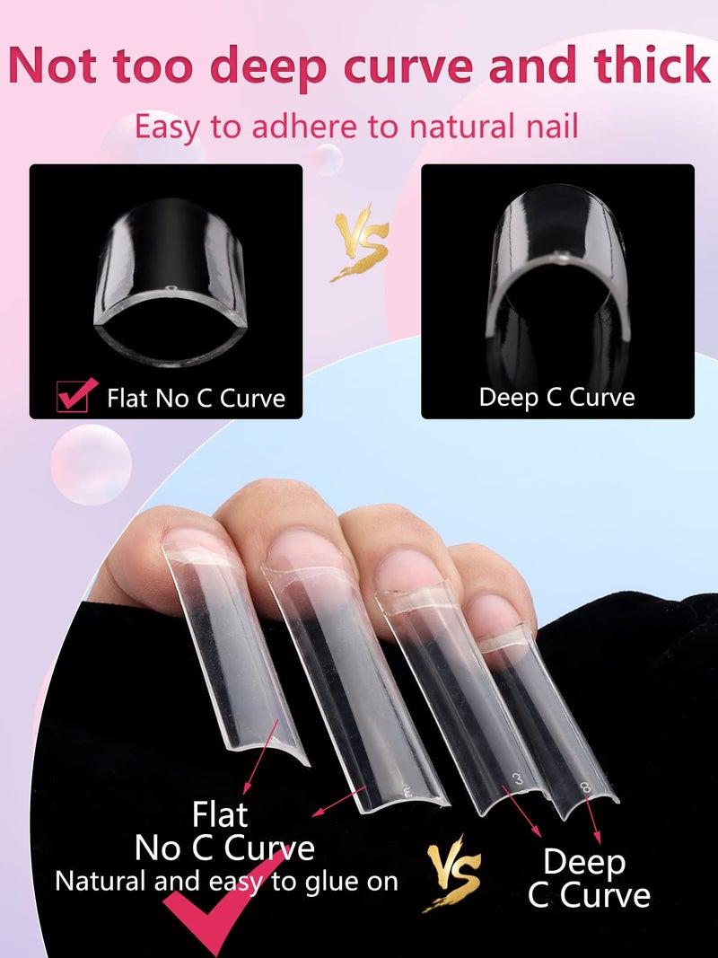 LIONVISON 504PCS No C Curve Clear Nail Tips for Acrylic Nails Professional, 3XL Extra Long Flat Tapered Square Nail Tips, 12 Sizes Half Cover Straight French Fake Nail Tips for Nail Salons Home - Image 5