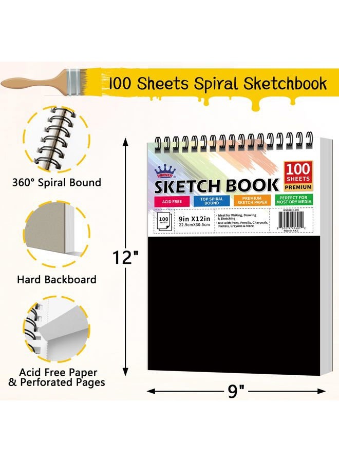 Winner 9" x 12" Sketch Book 4 Pack, 400 Sheets Spiral Bound Art Sketchbook, 68lb/100gsm White Acid Free Drawing Pad, Painting Drawing Writing Sketch Pad, Art Supplies for School, Kids, Adults &Teens - Image 2