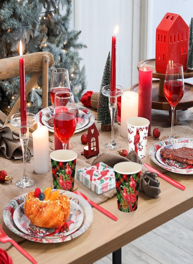 Suttmin 350 Pieces Christmas Disposable Dinnerware Set, Serves 50, Merry Christmas Paper Plates Red Cardinal Napkins Cups Cutlery for Christmas Holiday Dinner Party Decorations - Image 3