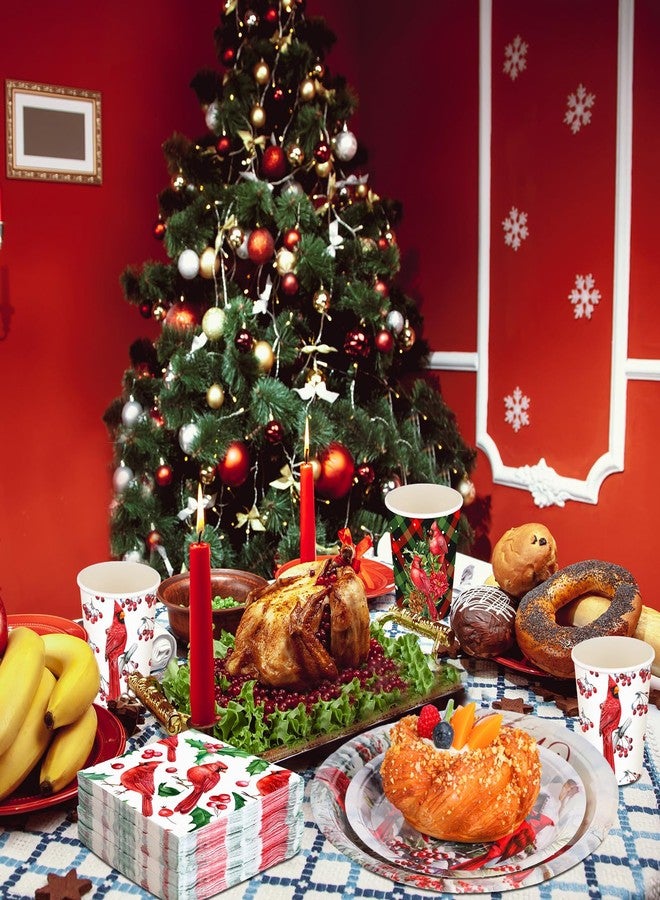 Suttmin 350 Pieces Christmas Disposable Dinnerware Set, Serves 50, Merry Christmas Paper Plates Red Cardinal Napkins Cups Cutlery for Christmas Holiday Dinner Party Decorations - Image 4