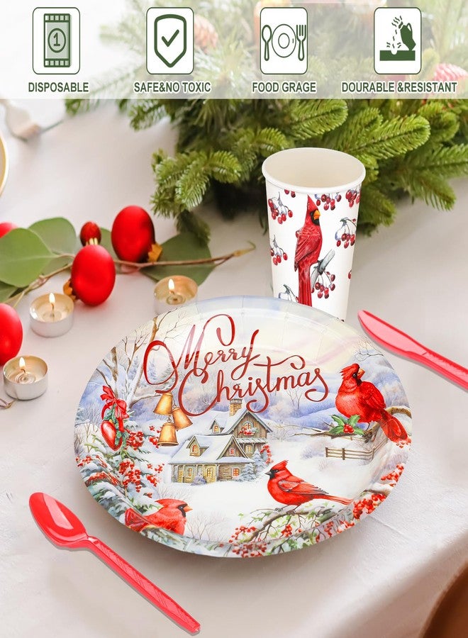 Suttmin 350 Pieces Christmas Disposable Dinnerware Set, Serves 50, Merry Christmas Paper Plates Red Cardinal Napkins Cups Cutlery for Christmas Holiday Dinner Party Decorations - Image 5