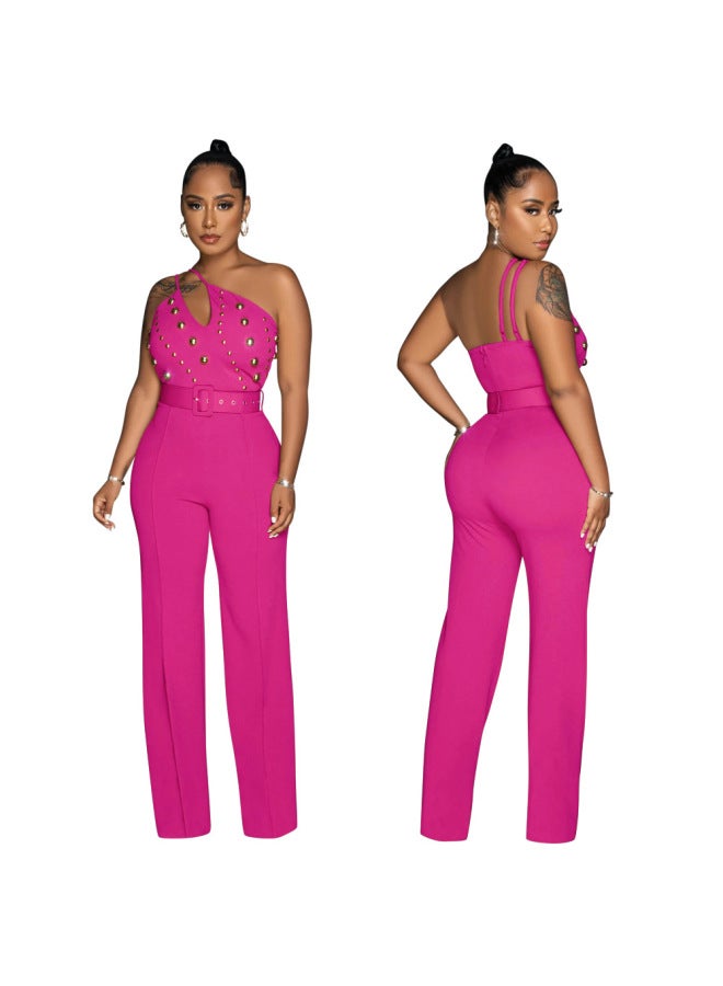 Cy900781 European And American Fashion Solid Color Jumpsuit Slim-fit One-shoulder Wide-leg Pants Women's Style