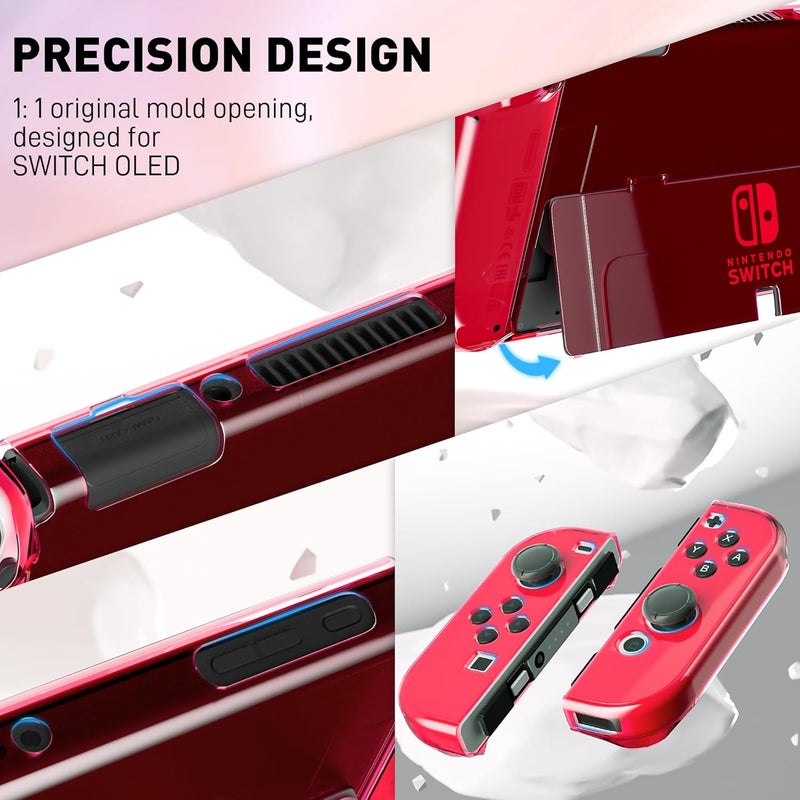 FANPL [النسخة المحسنة] حافظة شفافة قابلة للتثبيت لجهاز Nintendo Switch OLED 2021، غطاء واقي من لجهاز Switch OLED ووحدة التحكم Joy Con – قوية ومتينة، لا تسقط بسهولة (اللون الأحمر) - Image 3