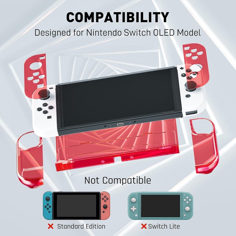 FANPL [النسخة المحسنة] حافظة شفافة قابلة للتثبيت لجهاز Nintendo Switch OLED 2021، غطاء واقي من لجهاز Switch OLED ووحدة التحكم Joy Con – قوية ومتينة، لا تسقط بسهولة (اللون الأحمر) - Image 4
